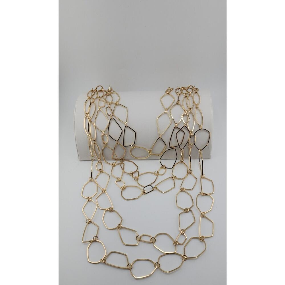 French Connections 5 Layered Multi Chain Long Gold Tone Necklace 37" - Picture 3 of 6